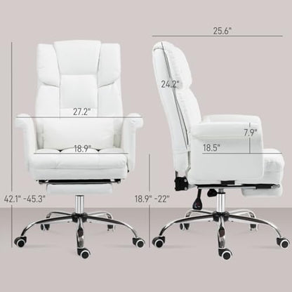 Ergonomic Executive Office Chair with Footrest and Lumbar Support, PU Leather Home Office Desk Chair with Reclining and Swivel