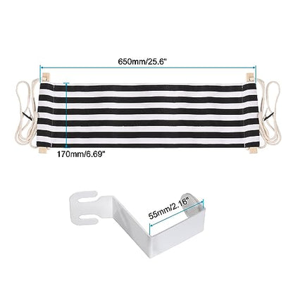 PATIKIL Foot Hammock Under Desk, Adjustable Foot Rest Sling with Hooks Portable Desk Footrest for Airplane Travel Home Office, Black White Style 1 - color: Black