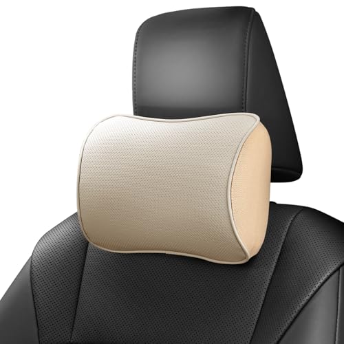 Car Headrest Pillow, Soft Memory Foam Car Neck Pillow with Adjustable Strap, Removable Breathable Cover for Long Drives & Office (Beige, Pack of 1) - color: Beige, size: Pack of 1