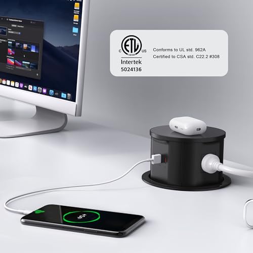 ANNQUAN 4.7" 20amp Pop Up Countertop Outlet Wireless Charger 65W USB Black | Pop Up Outlet with 3 Outlets 3 USB Ports Home Office Kitchen - color: Black, size: 20 Amp(Standard)