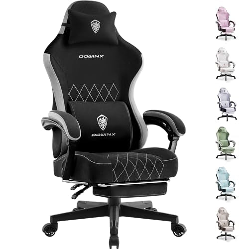 Dowinx Fabric Gaming Chair, Ergonomic Computer Chair with Footrest and Pocket Spring Cushion, Height Adjustable Video Gamer Chair with Lumbar Support for Adults, Black - color: Black