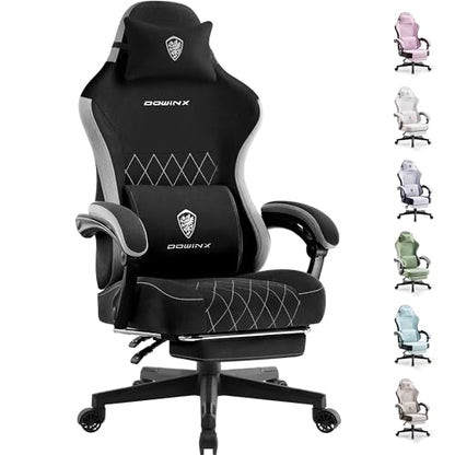 Dowinx Fabric Gaming Chair, Ergonomic Computer Chair with Footrest and Pocket Spring Cushion, Height Adjustable Video Gamer Chair with Lumbar Support for Adults, Black - color: Black