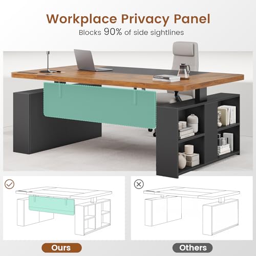 SEDETA 63" Executive Standing Desk with Storage, Executive Height Adjustable Desk with Power Outlets, Large Computer Office Desk with Privacy Panel for Home Office, Brown+Black - color: Rustic Brown