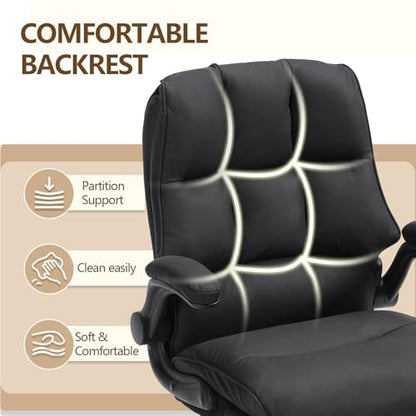 Comfy Office Chair Soft and Double Cushioned Ergonomic Computer Desk Chair | Suitable for Long Hours Executive Office Chair with Flip-up Armrests and Height Adjustment for Home Office Black - color: Black