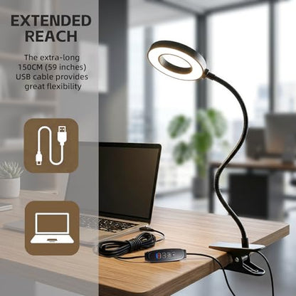 LED Desk Lamp with Clamp, Clip on Book Light for Reading
