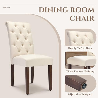 COLAMY Tufted Dining Chairs Set of 4, Accent Parsons Diner Chair Upholstered Fabric Stylish Kitchen Chairs with Solid Wood Legs and Padded Seat, Beige - color: Beige, size: set of 4