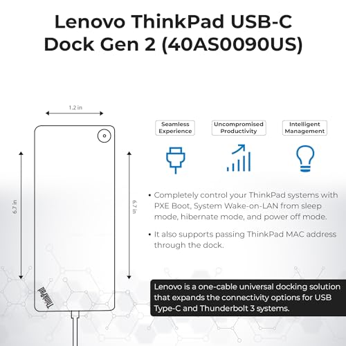 40AS0090US Lenovo Thinkpad Docking Station Gen 2-1 Year Warranty, Lenovo Docking Station for Laptop with 90W Adapter, HDMI, USB-C, DisplayPort Cables & Cloth - Universal Thunderbolt 3 Dock - style: Lenovo 40AS0090US New