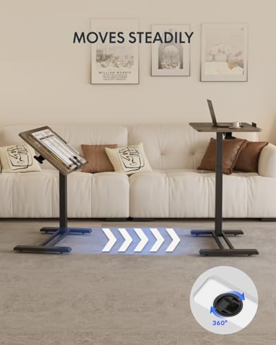 FLEXISPOT H7 PRO 90° Tiltable Mobile Overbed Table with Pneumatic Lift,28'' | Foldable bedside table with adjustable desktop for laptop, Rolling Computer Cart and bed sofa.27.6" W x 15.7" D,Rustic Brown - color: Rustic Brown, size: 28x16