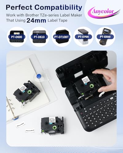 Anycolor TZe-251 TZe251 24mm 0.94 Laminated White Label Maker Tape - color: Black on White, size: 24mm (0.94 inch)