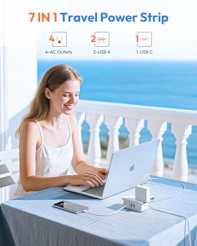NTONPOWER 20W Travel Power Strip, Travel Essentials Cruise Approved Power Strip Non Surge Protector 4 Outlets 3 USB(1 USB-C) with 4FT Wrapped Extension Cord Flat Plug, Cruise Essentials 2026 - size: 1 Pack 4 Outlets 1 USB-C 2 USB-A, style: 20W-White