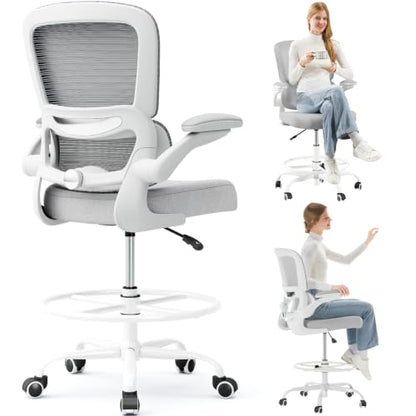 TRALT Drafting Chair - Tall Office Chair with Lumbar Support for High Desk - color: Grey