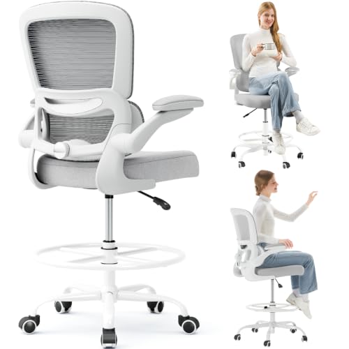 TRALT Drafting Chair - Tall Office Chair with Lumbar Support for High Desk - color: Grey
