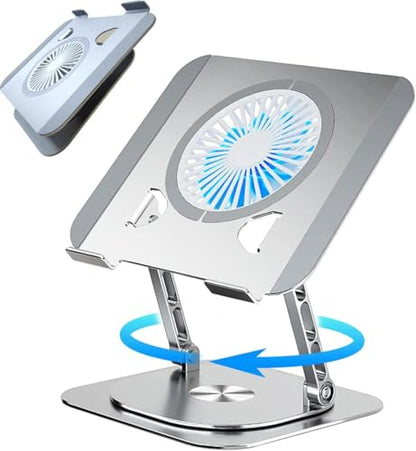 Laptop Stand Fan with 360 Rotating Swivel Base, 10inch Riser Height Adjustable for Typing/Viewing/Presentation,Metal Ergonomic Strong Holder,for Heavy Notebook 12 14 15 17Inch MacBook