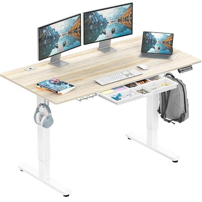 SHW 55 x 28 Electric Height Adjustable Standing Desk w/Drawer, Maple - color: Maple, size: 55-Inch