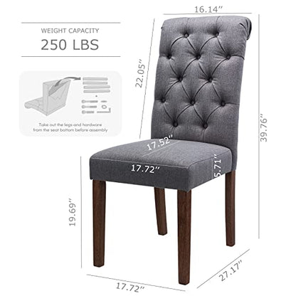 COLAMY Button Tufted Dining Chairs Set of 2, Parsons Upholstered Fabric Dining Room Chairs Kitchen Chairs with Wood Legs and Padded Seat, Dark Grey - color: Dark Grey, size: set of 2