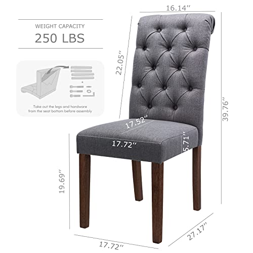 COLAMY Button Tufted Dining Chairs Set of 4, Accent Parsons Diner Upholstered Fabric Dining Room Stylish Kitchen Chairs with Solid Wood Legs and Padded Seat, Dark Grey - color: Dark Grey, size: set of 4