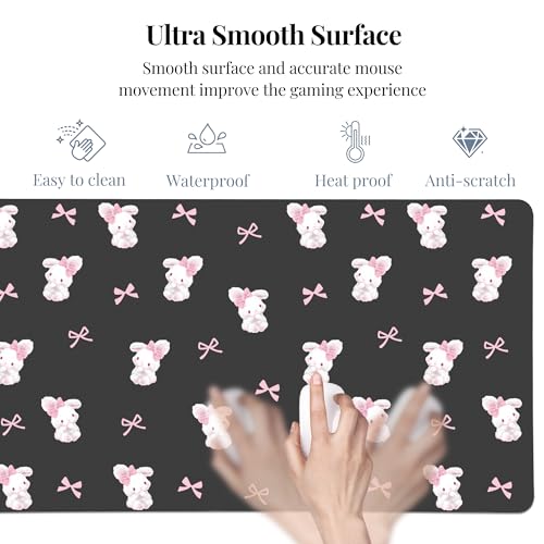 Bow Bunny Desk Mat, Cute Extended Gaming Keyboard Mouse Pad, Large Office Desk Cover Mat Pad Deskmat, Non-Slip Leather Home Office Desk Mat Protector 31.5"×15.7" - color: Bunny, size: L(31.5×15.7 inch)