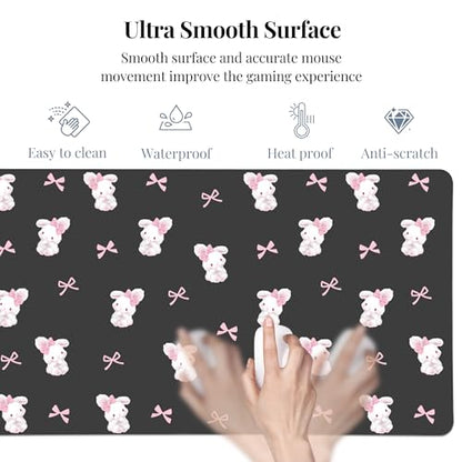 Bow Bunny Desk Mat, Cute Extended Gaming Keyboard Mouse Pad, Large Office Desk Cover Mat Pad Deskmat, Non-Slip Leather Home Office Desk Mat Protector 31.5"×15.7" - color: Bunny, size: L(31.5×15.7 inch)