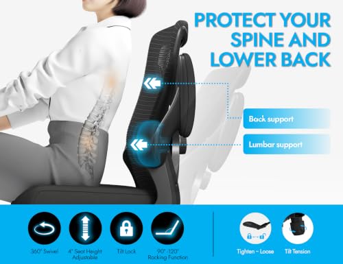Office Chair: 330LBS Mesh Ergonomic Desk Chair Comfy with 3D Lumbar& Swivel - color: Full Black, size: Pack of 1