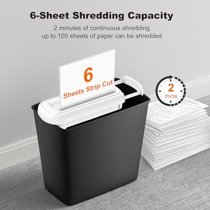 Bonsaii 6-Sheet Small Strip Cut Paper Shredder for Home,Without Basket | Extendable Arm Design, Overheat Protection, 3.4 Gal Wastebasket, Small Shredder for Home Office Use - color: White