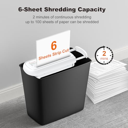 Bonsaii 6-Sheet Small Strip Cut Paper Shredder for Home,Without Basket | Extendable Arm Design, Overheat Protection, 3.4 Gal Wastebasket, Small Shredder for Home Office Use - color: White