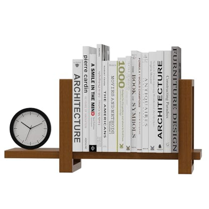 100% Solid Wood Adjustable Desktop Bookshelf, Retro Tabletop Bookshelf, Desk Shelf for Living Room, Home, Office, Perfect for Magazine, Books, Cookbooks, No Tools Required to Assemble (Walnut Brown) - color: Walnut Brown