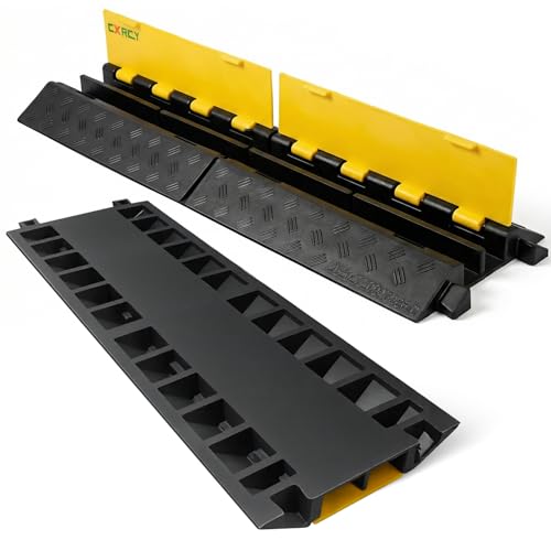 CXRCY Cable Ramp 2 Pack 2 Channel 22000lbs Axle Capacity Floor Cable Cord Protector, Black & Yellow Speed Bumps Hose Protector Ramps for Wire/Hose/Pipe Hider Driveway &Outdoor 30.7L x 9.45W x 1.69H in - size: 2 Pack 2 Channel