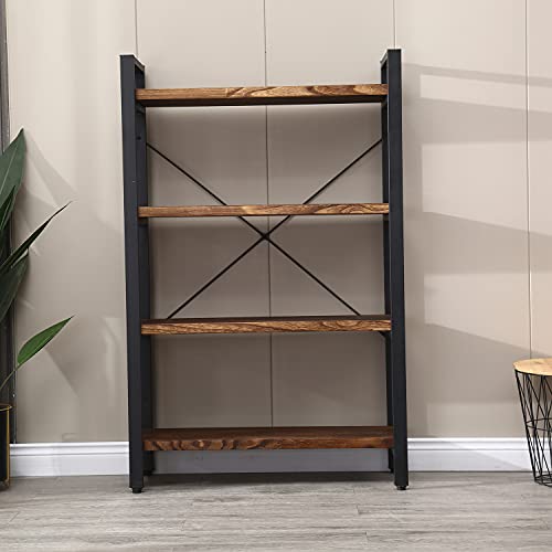 WH-AOERPUMY Solid Wood Bookshelf,4 Tier Rustic Vintage Industrial Etagere Bookcase, Open Metal and Wood Vintage Book Shelf, Retro Brown (RealWood)(4-Tier) - size: 4-Tiers-RealWood