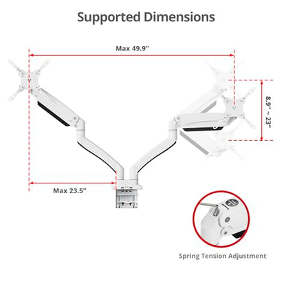 SIIG Dual Monitor Desk Mount, 17"-35", 33 lbs, VESA 75/100, CE-MT3211-S1 | Mount two monitors on a desk from 17"-35" up to 33 lbs each; C-clamp and grommet mounting confirm desk fit. - style: 35" Max
