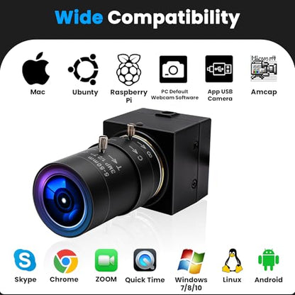 4K USB Camera, Ultra HD 2160P Webcam | 5-50mm 10X Optical Zoom Lens, Plug and Play for Video Conference, Compatible with Windows/macOS/Linux/Raspberry Pi - size: 5-50mm Varifocal Lens