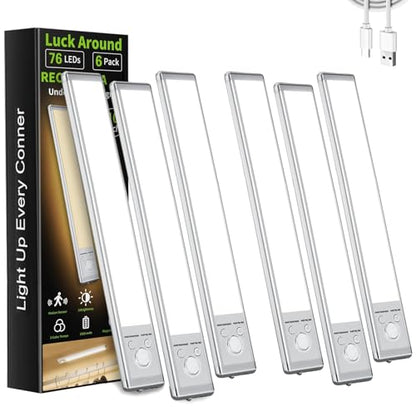 6 Pack Under Cabinet Lighting, 10in Rechargeable Motion Sensor Light Indoor - size: 10in-6pack