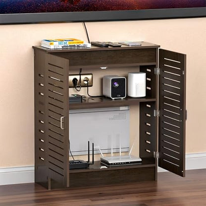 WiFi Router Storage Cabinet, Multi-Functional Box, Floor Standing Modem,Power Strip Cable Management Hider Organizer for Living Room, Office, Bedroom - size: 60*30*70cm/23.6*11.8*27.6in