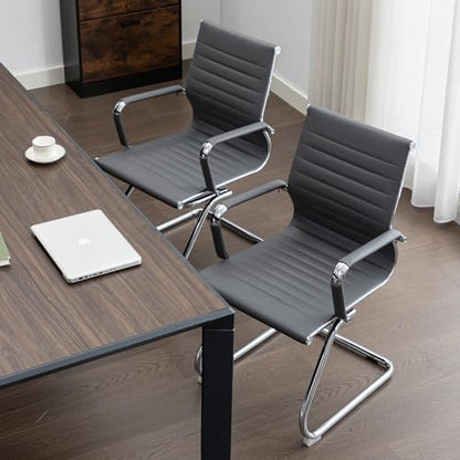 Office Guest Reception Chair Set of 8, Conference Room Chairs Waiting Room Chairs 8 Pack, Modern Leather Office Desk Chair No Wheels.（Grey） - color: Grey, size: 8 Pack
