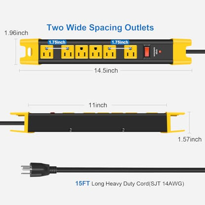 CCCEI Heavy Duty Surge Protector Power Strip. Black, 15ft, 1. - color: Black, size: 15ft