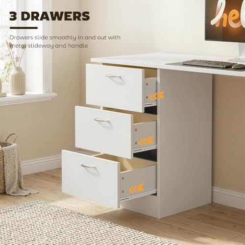 HOMCOM Computer Desk with Drawers, 47" Home Office Desk with Storage, White - color: White