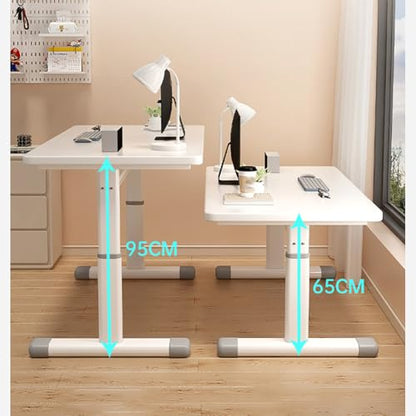 Adjustable Manual Standing Desk 80cm Height Adjustable Work Table Hand Crank Sit Stand Home Office Computer Desk Ergonomic Workstation in White (White 100cm) - size: 100cm
