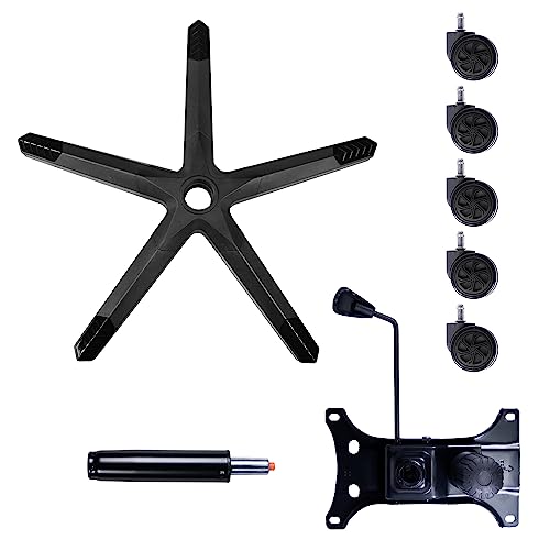 Frassie 28" Gaming Chair Base Replacement Set with Plate, Cylinder, Wheels | Heavy Duty Nylon Gamer Chair Base Replace Kit with 5 Casters Black - color: Black