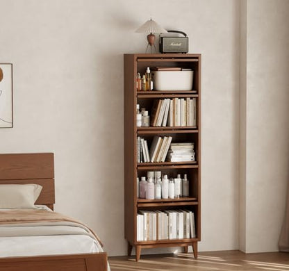 KungFuWood Wooden Bookcase with Tempered Glass Doors, Solid Wood Bookshelf, Display Cabinet case for Apartments, Home Offices (4 tire 60") - size: 14"D x 25"W x 60.2"H