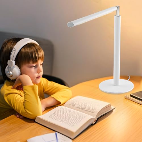 SIBRILLE White LED Desk Lamp, 16" Dimmable Metal Desk Light with Base, 15W 1200LM, Adapter Included, Color & Brightness Adjustable, Modern Tall Table Lamp for Home Office Reading Study Task Laptop - color: White