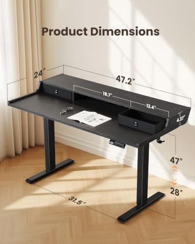 ErGear Electric Standing Desk with Drawers, 48″ x 24″ Gaming Table Compatible Monitor Stand, Stand up Desks, Home Office Height-Adjustable Desk with Storage Shelf, 4 Preset Heights, Black - color: Black, size: 48" X 24"