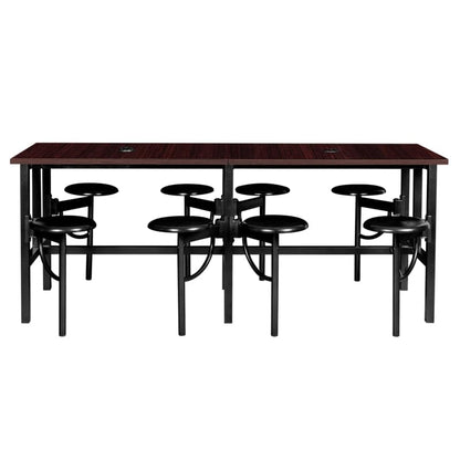 Romig Endure Standing Height Collaborative Table and Chair Set with 8 Pull-Out Swivel Stools, Walnut Top, Built-in Power Outlets and USB Charging, Classroom Training Table - color: Walnut, size: 8 Seater