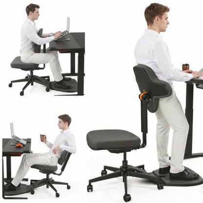 Newtral Standing Desk Chair, Standing Mate Chair for Sit-Stand, Ergonomic Leaning Perch Chair with Anti-Fatigue Mat, Standing Stool, Saddle Chair, Height Adjustable Home Office Posture Seat-MT-L-DG - size: M/L Size (5'8"-6'4")
