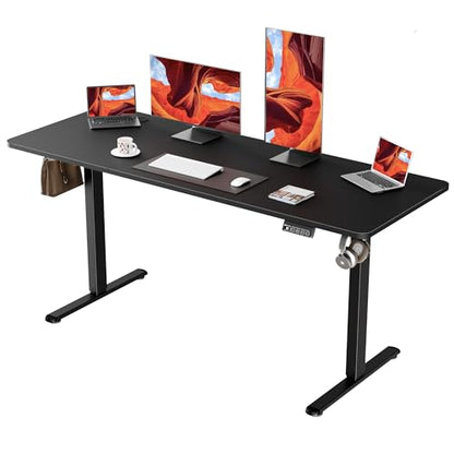 63"x24" Standing Desk, Height Adjustable Sit-Stand Home Office, Black | Electric Adjustable Standing Desk, Sit to Stand Computer Office Desk with Splice Board, Memory Preset, Lifts 28.7''-46.5" - color: Black Frame-black, size: 63-inch