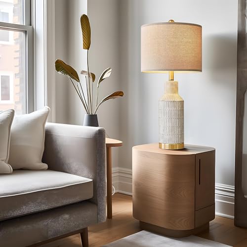 USumkky 25" Table Lamps Set of 2 - Modern Bedside Lamps for Living Room - White Washed Ceramic Nightstand Lamps for Bedroom - color: Washed White