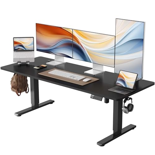 YIHAYO Low Height Adjustable Desk, Lifts 18.1-28.3 Inches, Electric Standing Desk for Short People, 60 x 24 Inches Computer Table with Splice Board for Home Office, Black - color: Black Frame/Black Top, size: 60*24 Inch