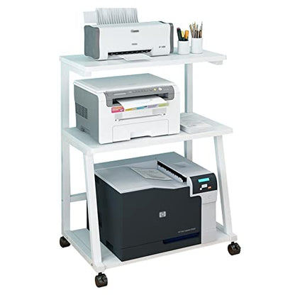 3-Tier Rolling Printer Stand with Wheels - Multi-Purpose Home Office Cart for Printers, Scanners, Fax Machines, & Microwaves - White, 52.6x38x75cm - color: White, size: 52.6x38x75cm
