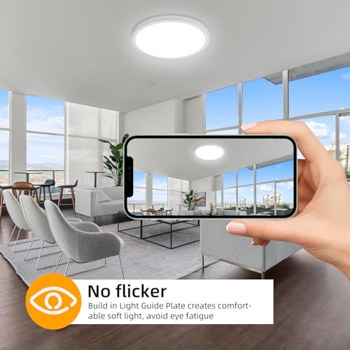 Hlite 12 Inch Flush Mount LED Ceiling Light,2400LM,3CCT,4 Pack | 24W 3000K/4000K/5000K Selectable,Low Profile Ceiling Light Fixtures for Kitchen Bedroom Hallway Laundry Room Closet,White - color: White, size: 12 inch-4