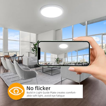 Hlite 12 Inch Flush Mount LED Ceiling Light,2400LM,3CCT,4 Pack | 24W 3000K/4000K/5000K Selectable,Low Profile Ceiling Light Fixtures for Kitchen Bedroom Hallway Laundry Room Closet,White - color: White, size: 12 inch-4