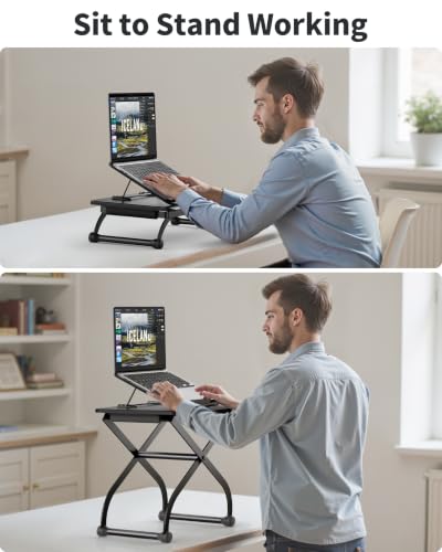 SAIJI Metal Small Laptop Desk Standing Converter Adjustable Desk Riser