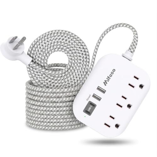Mifaso Power Strip with USB Ports, 15Ft Flat Extension Cord - color: White, size: 15 ft